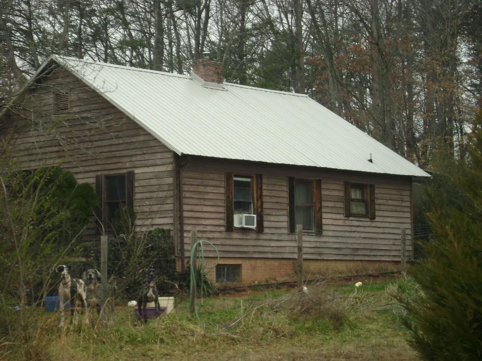 White metal roof on an old wood sided farmhouse, from a Asphalt Shingle Roof Repair job in South Charleston